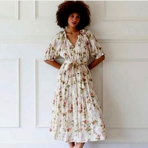 Mille Resort & Travel Floral Puff Sleeve Zoe Trianon Midi Dress Cottagecore MD